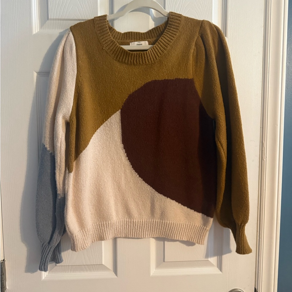 Entro Colorblock Sweater Balloon Sleeve Cozy Knit Size M